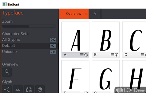 Create fonts and other vector graphics then save them to TTF, EOT and SVG formats - Screenshot of BirdFont