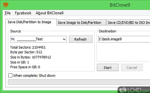 Screenshot of BitClone9 - Can create a variety of backup options for computer
