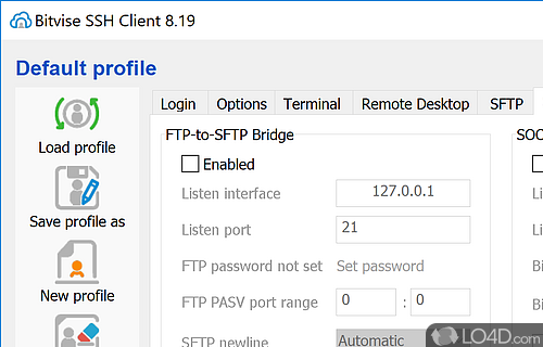User interface - Screenshot of Bitvise SSH Client