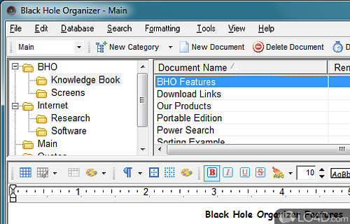 Screenshot of Black Hole Organizer - User interface