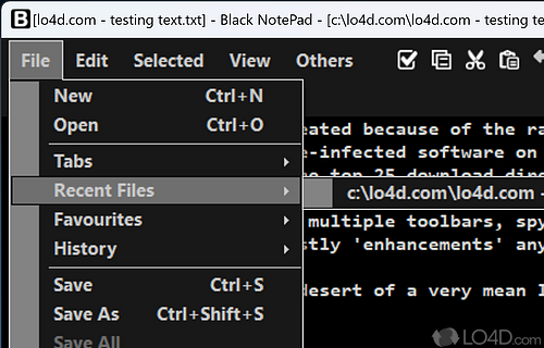 Handy and distractions-free text editor - Screenshot of Black NotePad