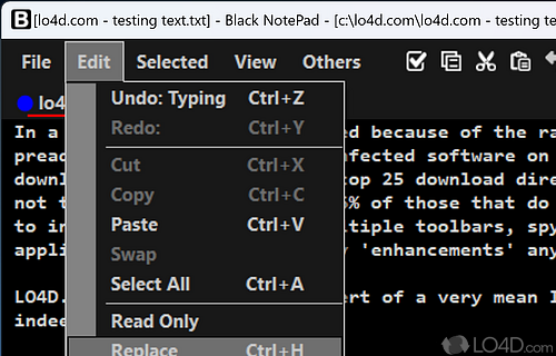 User interface - Screenshot of Black NotePad