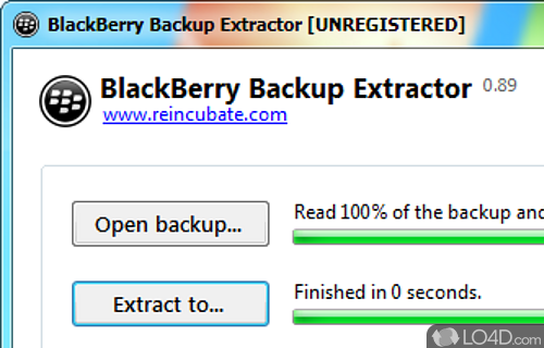 Screenshot of BlackBerry Backup Extractor - Recover lost data from BlackBerry (e