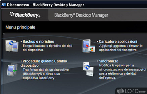 Screenshot of BlackBerry Desktop Manager - Connect BlackBerry device to the PC and have desired music, videos and important documents easily transferred