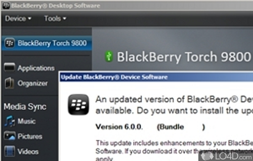 Screenshot of BlackBerry Device Updater - User interface