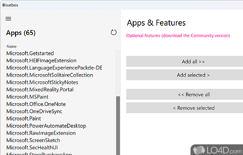 Debloater tool for Windows applications - Screenshot of Bloatbox