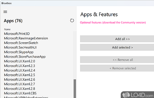 Makes it easy for all users to uninstall the apps originating from Microsoft Store - Screenshot of Bloatbox