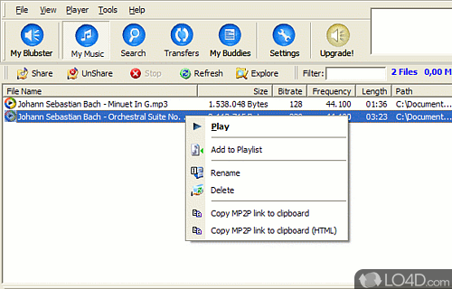 Screenshot of Blubster - A fast and simple P2P music file sharing network