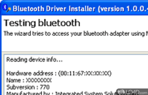 It makes the bluetooth to work by installing a driver - Screenshot of Bluetooth Driver Installer