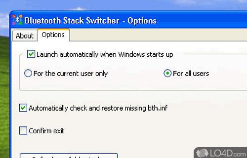 Screenshot of Bluetooth Stack Switcher - Quickly switch between different bluetooth stacks