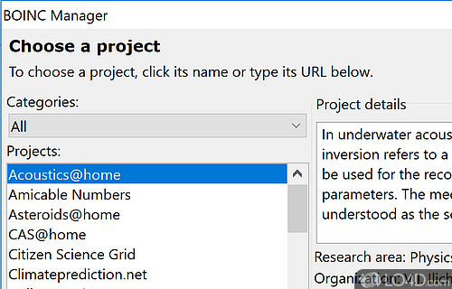 Instrument for scientific computing - Screenshot of BOINC