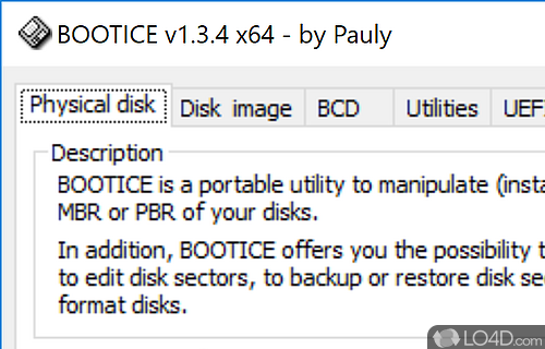 Edit computer's MBR and PBR settings with various built-in tools such as a partition manager - Screenshot of Bootice