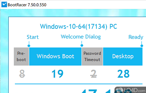 Measure the Windows boot speed, log statistics, compare results - Screenshot of BootRacer