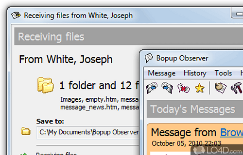 Screenshot of Bopup Observer - Enables you to quickly receive messages and important documents over Local Area Network connection
