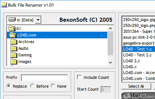 Screenshot of Bulk File Renamer - Tool for renaming archives of files