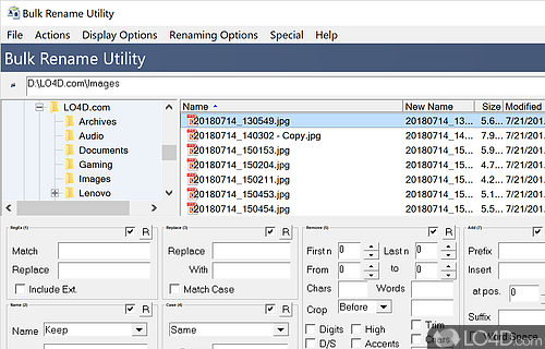 Software app that enables users to rename files in batch mode, modify the files' creation date - Screenshot of Bulk Rename Utility