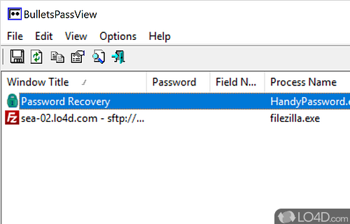 Reveals the passwords stored behind the bullets in various programs such as Chrome - Screenshot of BulletsPassView