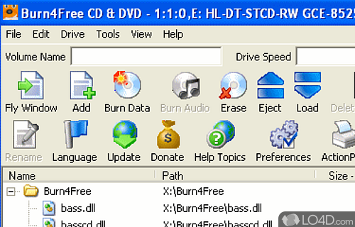 Screenshot of Burn4Free - Audio CD and DVD burning software solution that provides support for various file formats