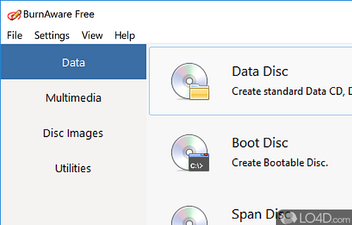 Create images, back up information and verify the integrity of a disc - Screenshot of BurnAware Free