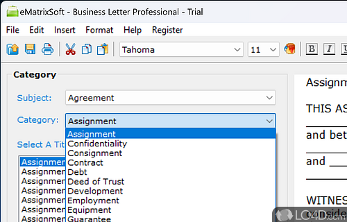 User interface - Screenshot of Business Letter Professional