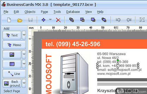 Screenshot of BusinessCards MX - Packed with a myriad of templates, this complex piece of software was developed to aid people in designing business cards