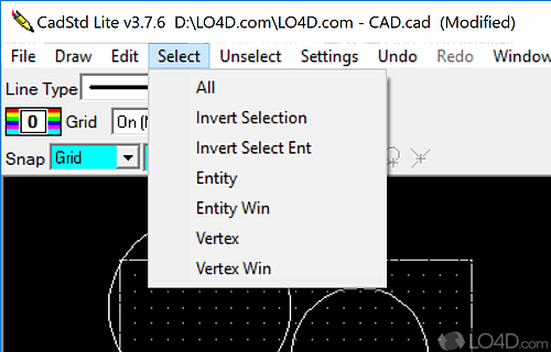 Various drawing and adjustment options - Screenshot of CadStd Lite