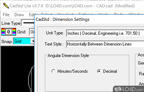 User interface - Screenshot of CadStd Lite