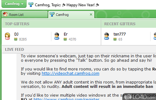 Online messaging using webcam - Screenshot of Camfrog