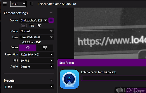 User interface - Screenshot of Camo Studio