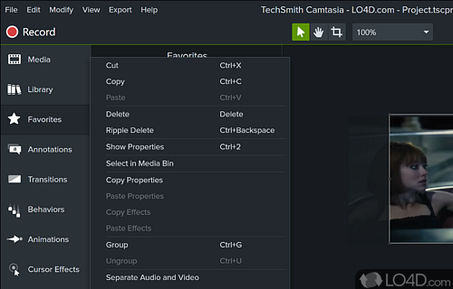 Several ways to record activity - Screenshot of Camtasia