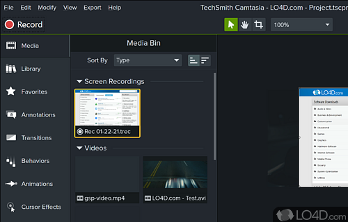 Record video with desktop activity, edit and make tutorials - Screenshot of Camtasia