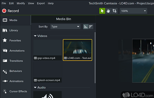 Create video of on-screen activity from any app running on computer - Screenshot of Camtasia