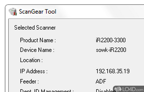 Screenshot of Canon Color Network ScanGear - Software package to provide users with a means of sharing a scanner over the local network (LAN)