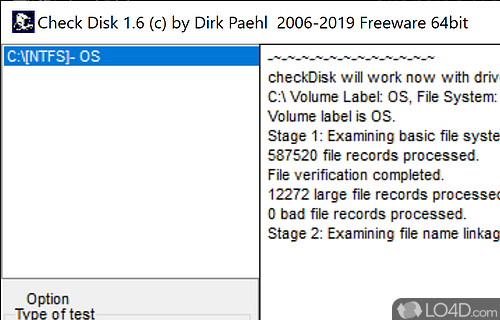 Screenshot of CheckDisk - Scan and correct hard disk errors with the help of multiple easily understandable options offered by this software solution