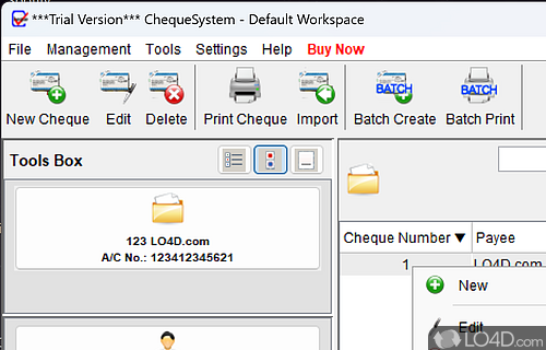 ChequeSystem Electronic Cheque Writer Screenshot