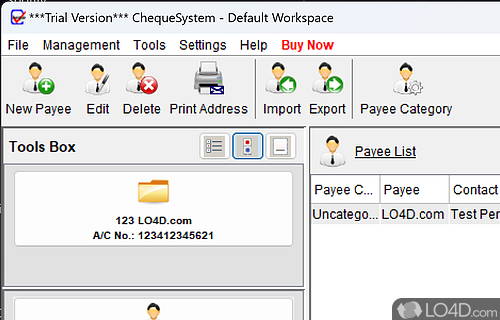 User interface - Screenshot of Electronic Cheque Writer