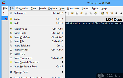 A wide range of handy features - Screenshot of CherryTree for Windows