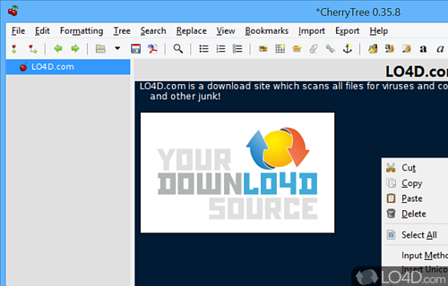 User interface - Screenshot of CherryTree for Windows