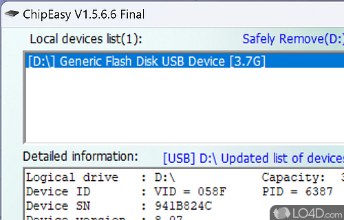 Screenshot of ChipEasy - Provides important data about USB devices (e