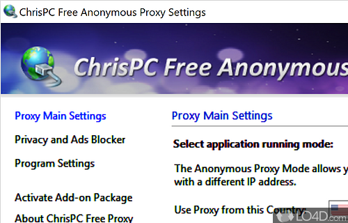 Hide the Ip using a proxy to protect the privacy - Screenshot of ChrisPC Free Anonymous Proxy