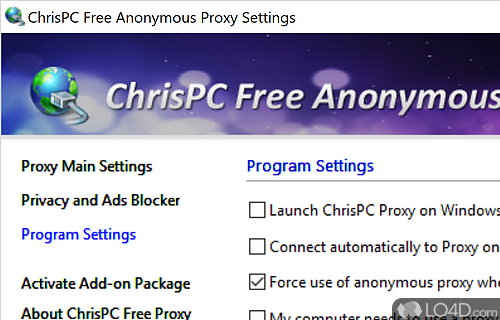 User interface - Screenshot of ChrisPC Free Anonymous Proxy