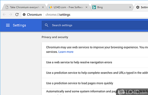 Free open-source browser - Screenshot of Chromium x64