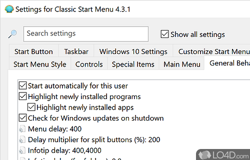 Customizable Start menu - Screenshot of Classic Shell