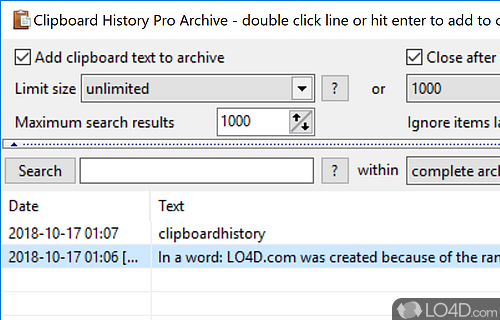 User interface - Screenshot of Clipboard History