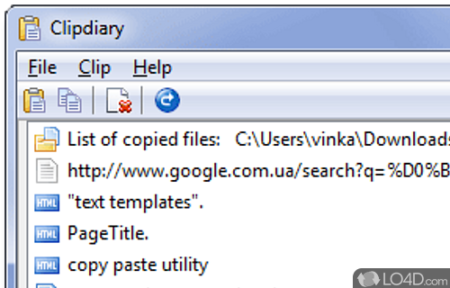 Screenshot of ClipDiary Portable - User interface
