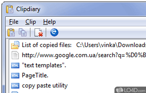 Screenshot of Clipdiary - Stores the elements copied onto clipboard and allows you to access or manage them later