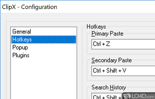 Configure history slots and pop-up windows - Screenshot of ClipX