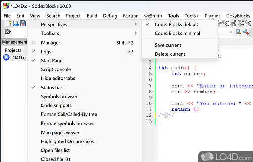 Code editor for C++ and Fortran - Screenshot of Code::Blocks