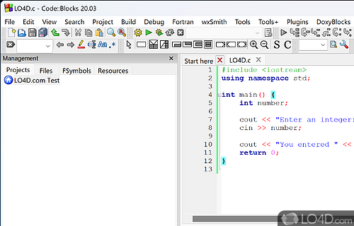 Comprehensive layout - Screenshot of Code::Blocks