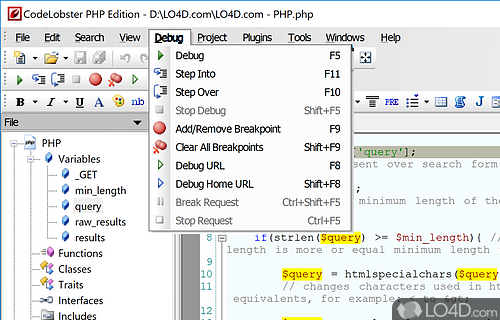 Debugger tool - Screenshot of CodeLobster PHP Edition